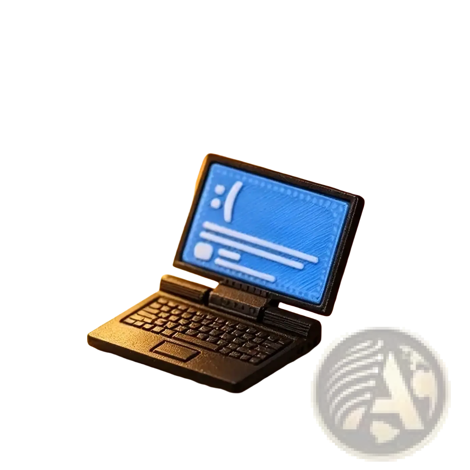 Black 1/12 dollhouse miniature laptop computer model with blue screen displaying text and icons for dollhouse decoration