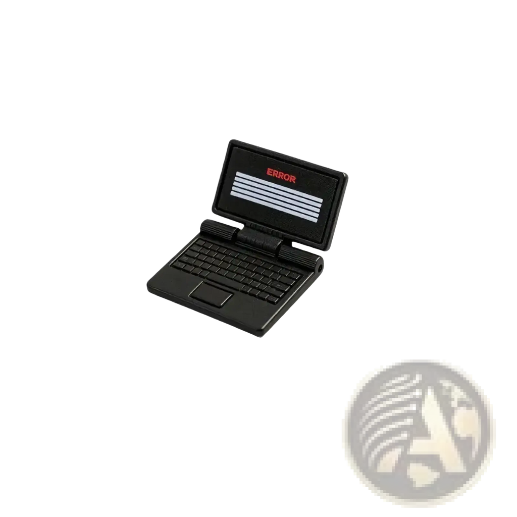 Black plastic laptop-shaped usb drive with error message on screen featured in 1/12 dollhouse miniature model