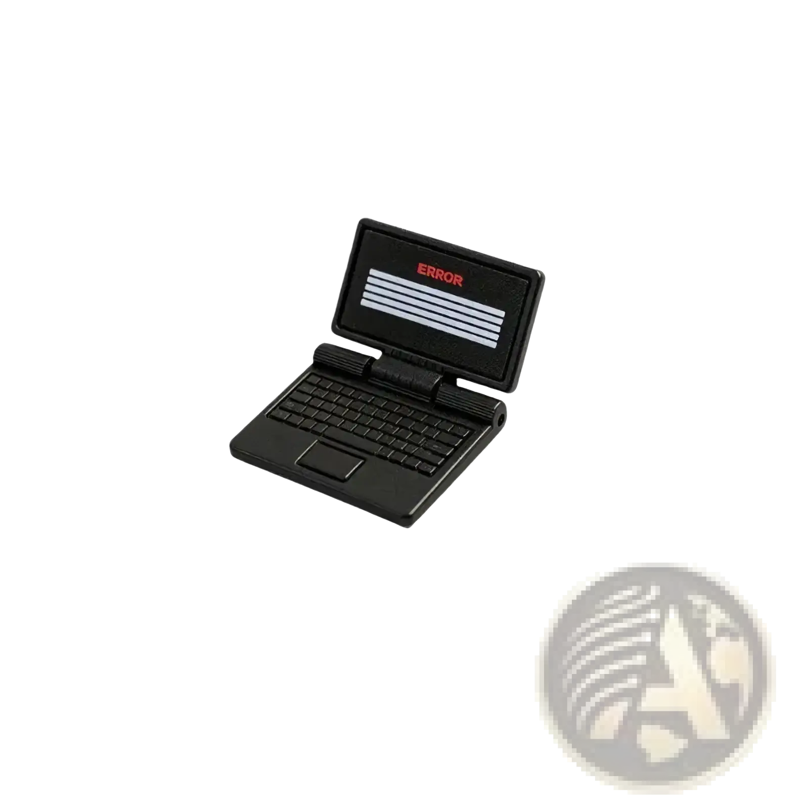Black plastic laptop-shaped usb drive with error message on screen featured in 1/12 dollhouse miniature model