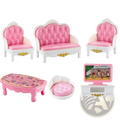 1 12 miniature dollhouse furniture set featuring pink and white tufted upholstery with gold accents