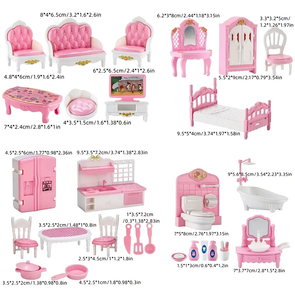1 12 miniature dollhouse furniture set with pink and white tufted upholstery plastic fixtures and detailed accessories