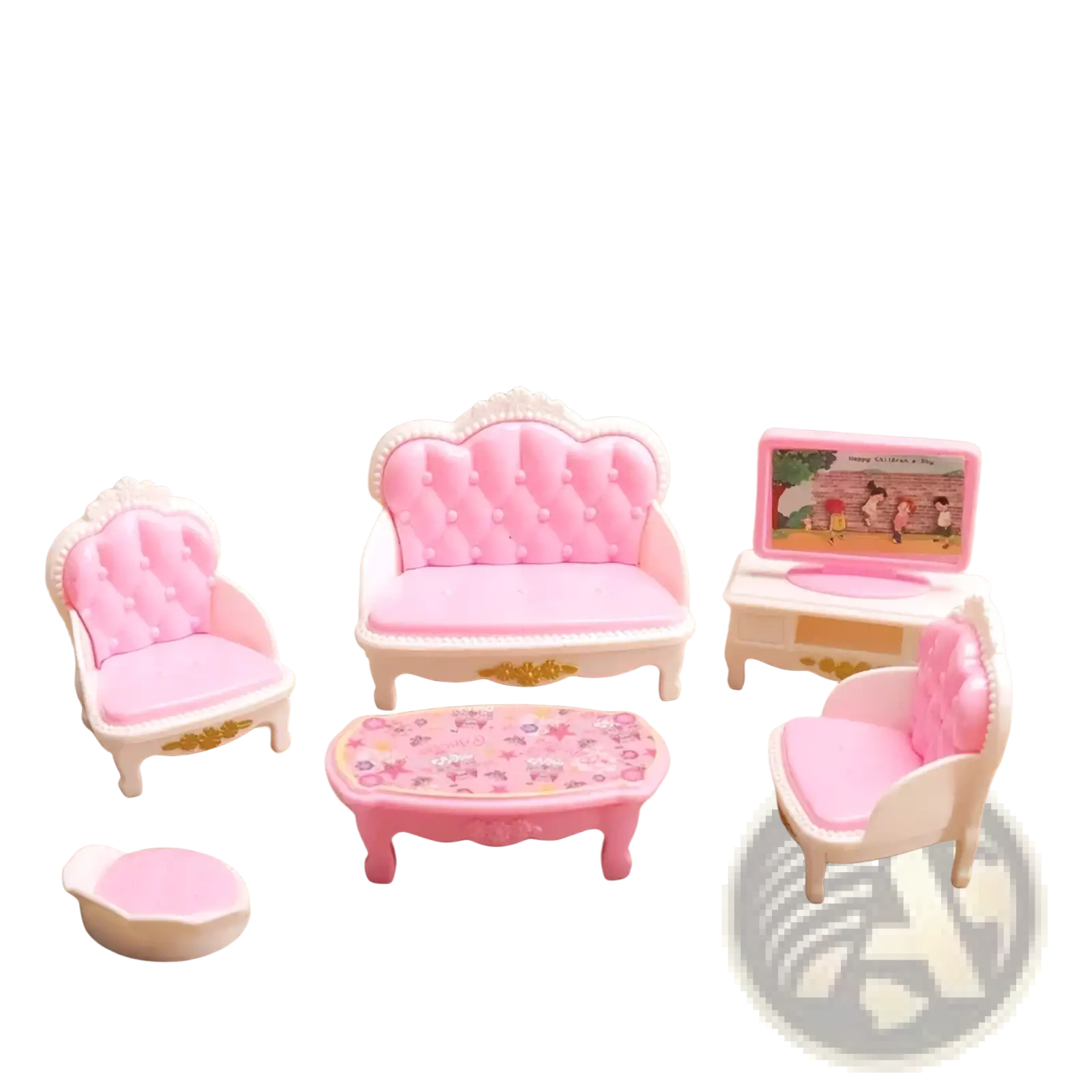 1 12 miniature dollhouse furniture set with pink and white tufted upholstery and gold accents