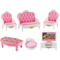 1 12 miniature dollhouse furniture set featuring pink and white tufted upholstery with gold accents