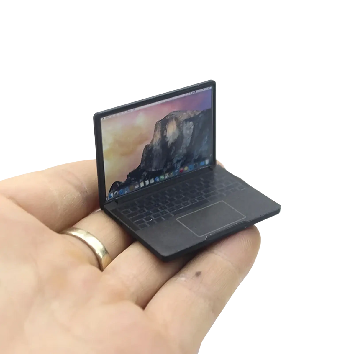 1 12 miniature black laptop dollhouse accessory with detailed mountain landscape screen and authentic keyboard layout