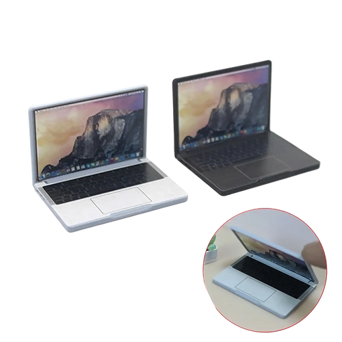 1 12 miniature silver and black laptop models with detailed keyboards touchpads and screen displays for dollhouses
