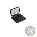 Black plastic lego laptop accessory with detailed keyboard and 3d cube icon screen for 1/12 scale miniature dollhouse