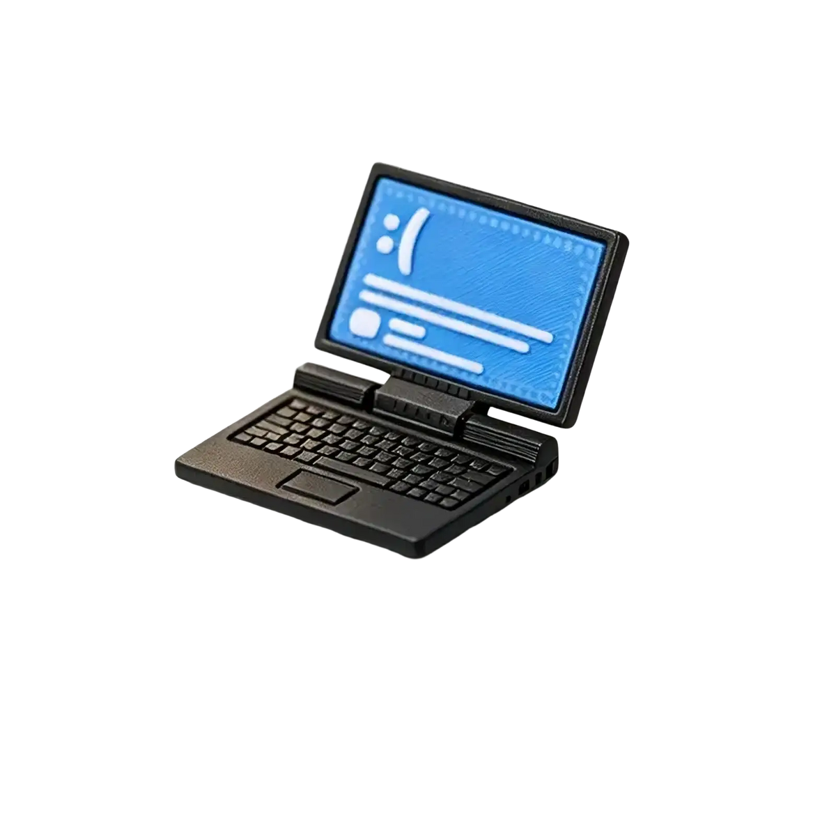 1/12 scale black miniature laptop figurine with blue screen showing white icons for dollhouse accessory use