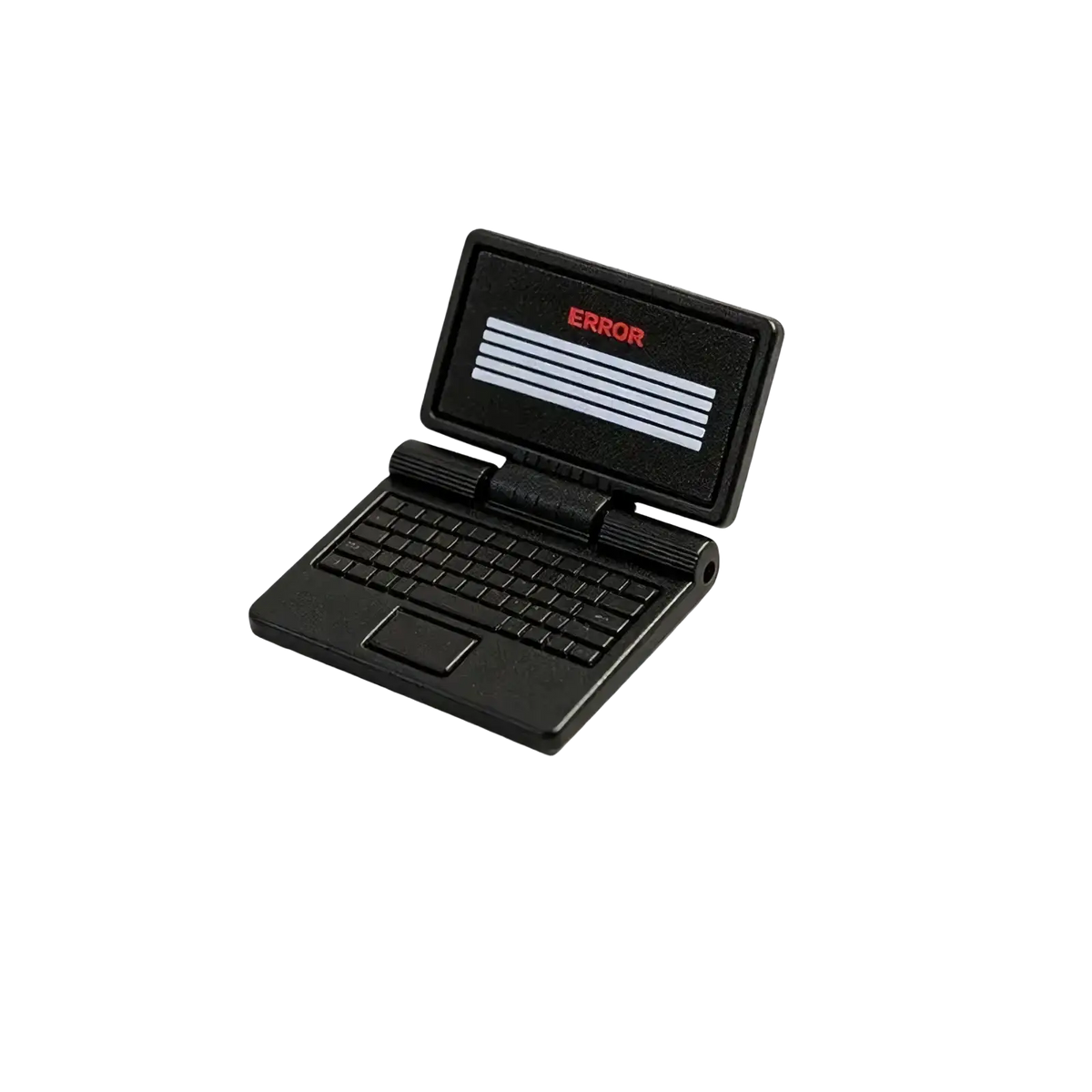 Black 1/12 scale miniature dollhouse laptop usb flash drive with error message on screen and three white horizontal lines