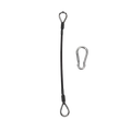 Black braided steel gym cable extension for bowflex home gym with silver metal eye loops and carabiner clip