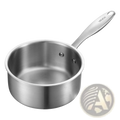 Silver stainless steel 1.5 qt saucepan with steamer basket and ergonomic vevor handle with polished finish