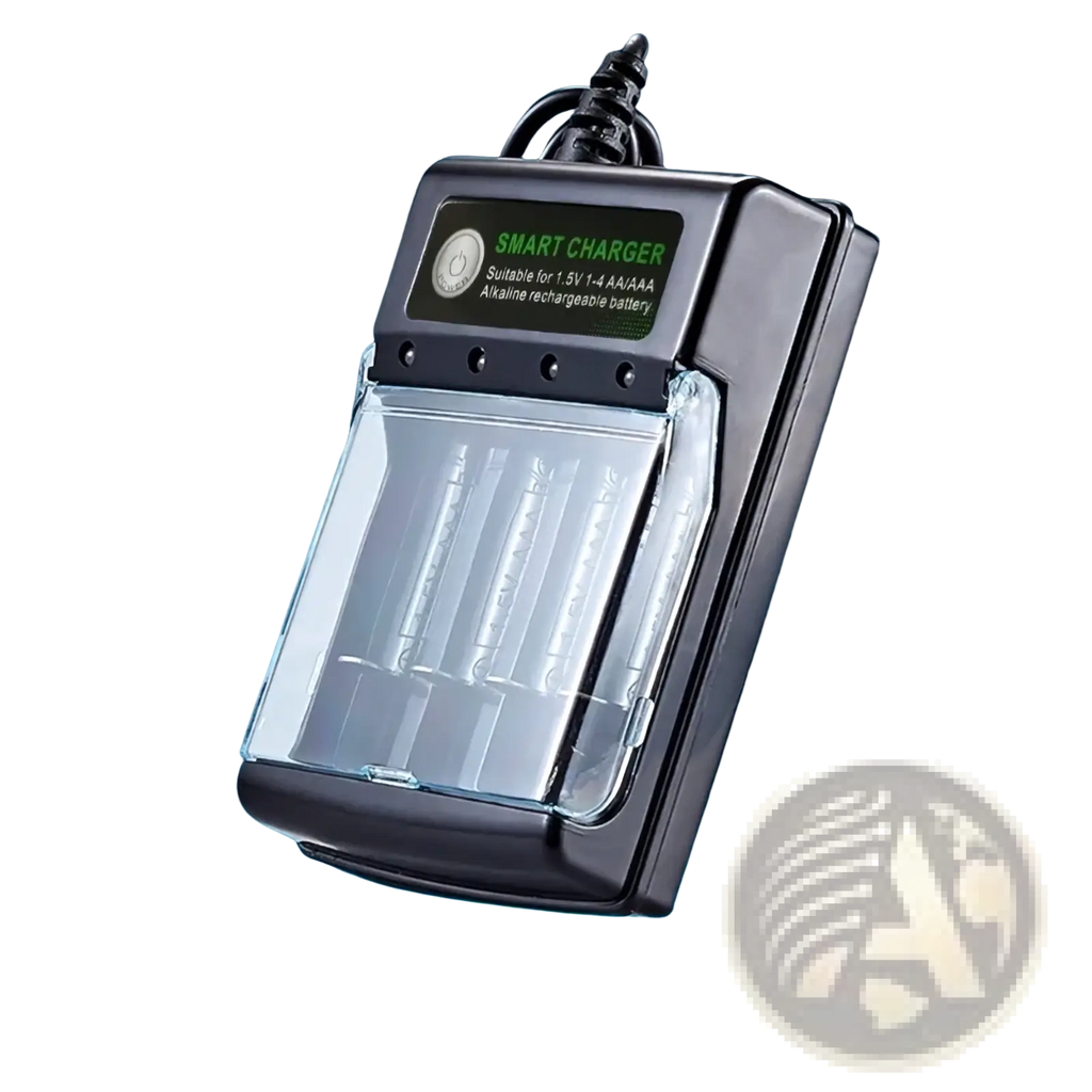 Black smart usb charger with transparent front panel for 1.5v aa aaa alkaline rechargeable batteries 4 slot capacity