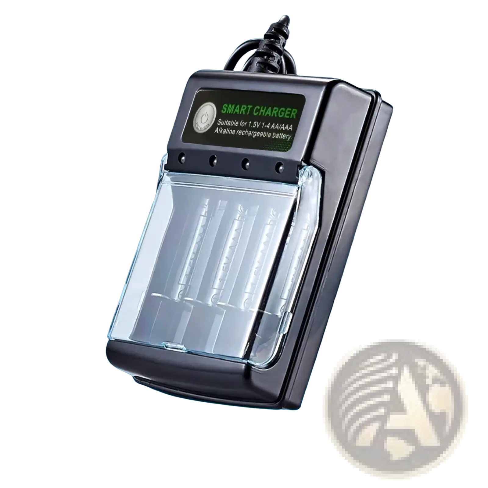 Black smart usb charger with transparent front panel for 1.5v aa aaa alkaline rechargeable batteries 4 slot capacity