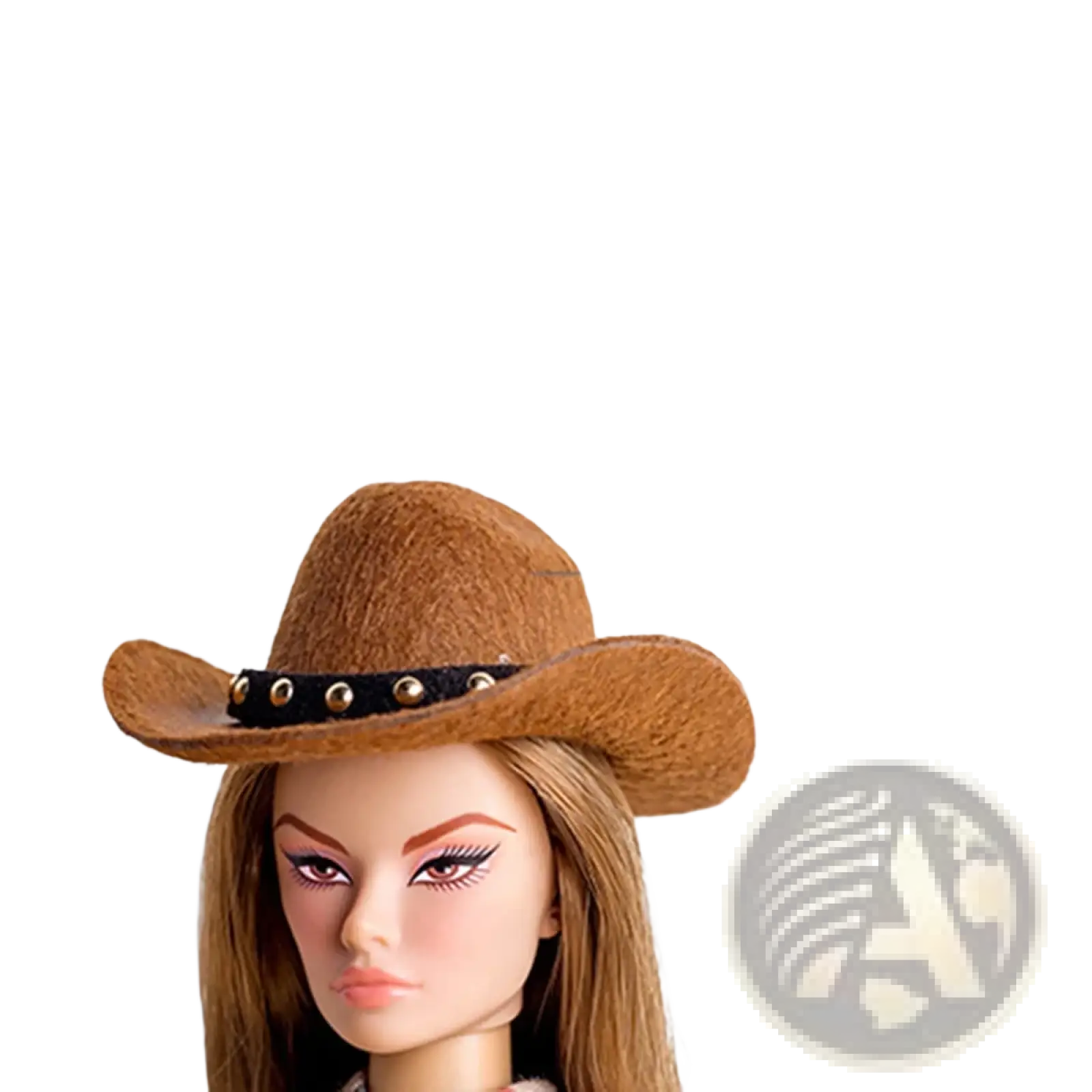 Brown felt cowboy hat with black band and gold studs featured in 1/6 doll fall winter retro jacket coat set