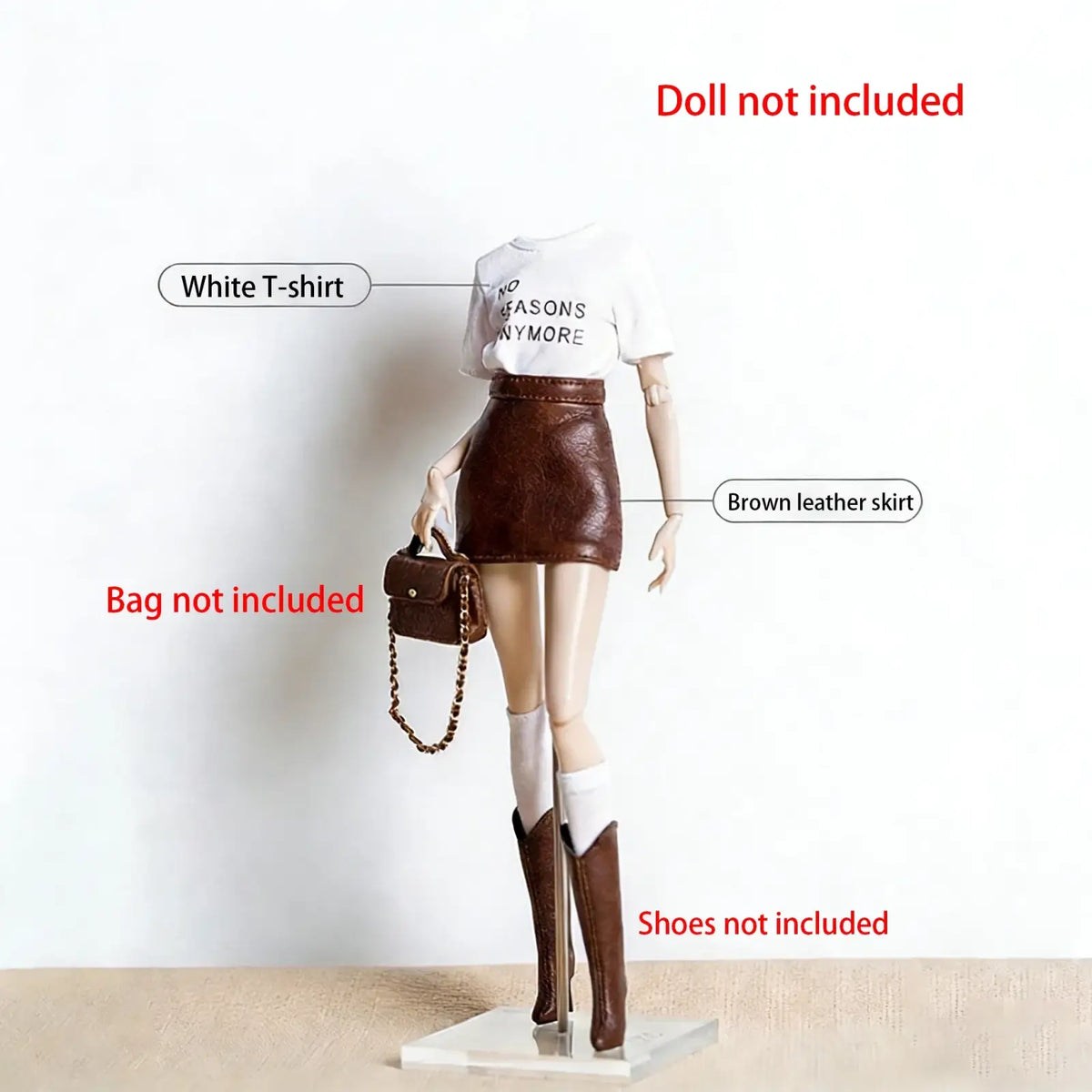 Brown leather skirt with subtle textured finish and fitted silhouette from 1/6 doll fall winter retro jacket coat set