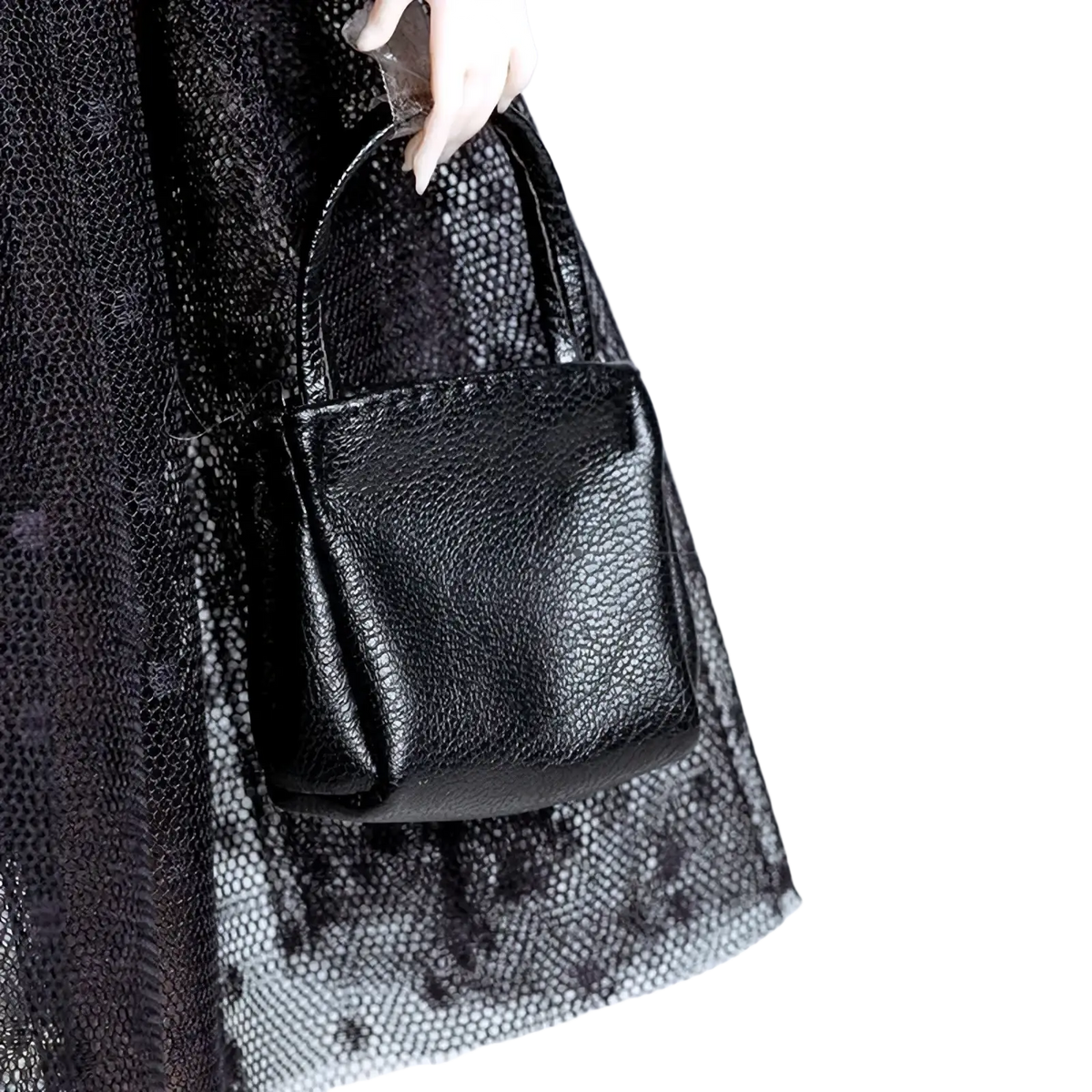 Black textured leather mini handbag with short handles for 1/6 doll handbag and hat fashion accessories