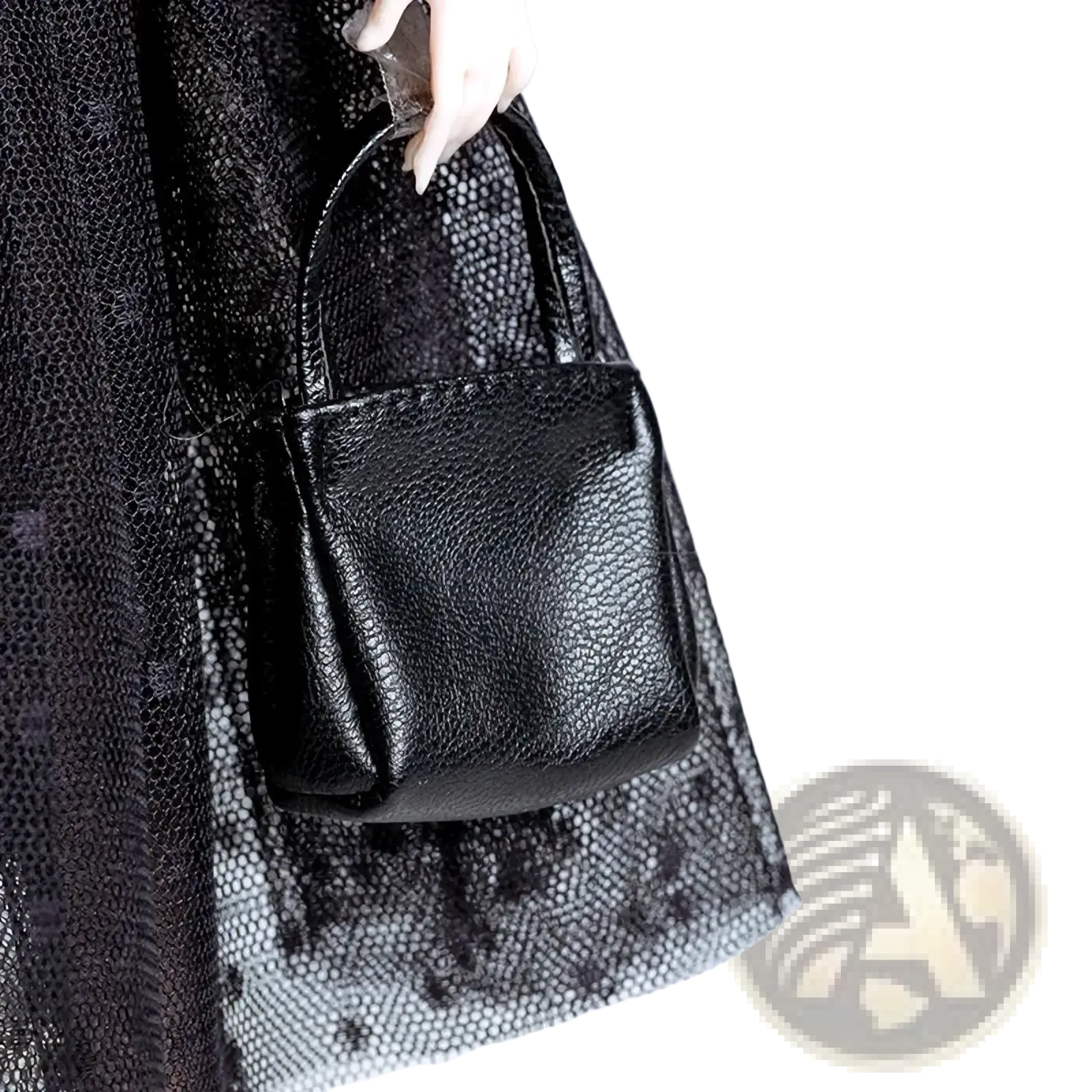 Black textured leather mini handbag with short handles for 1/6 doll handbag and hat fashion accessories