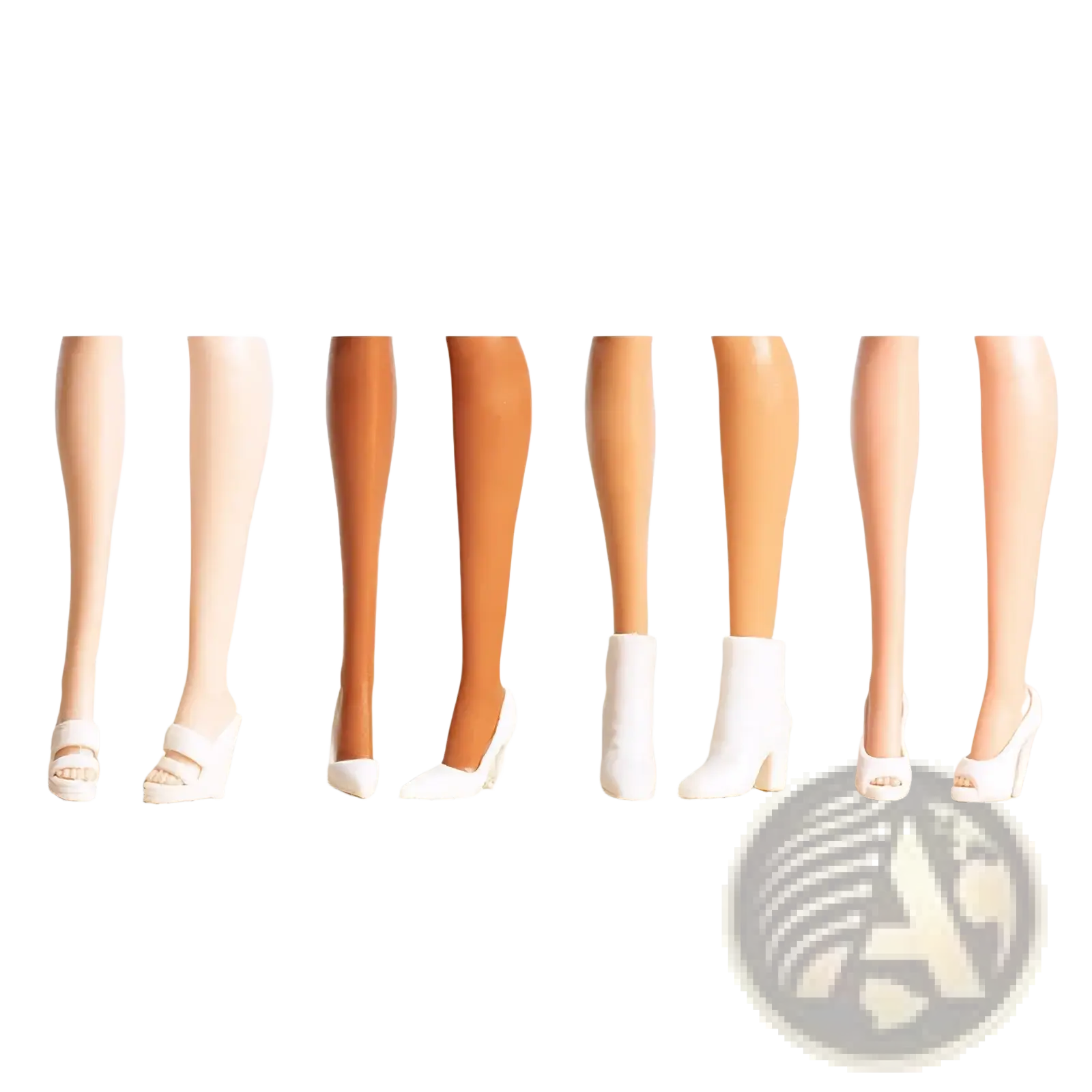 White high heels for barbie dolls with glossy finish including open-toe sandals pumps boots and platform shoes