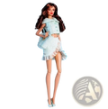 A 1/6 scale doll fashion clothes and accessories set featuring a barbie doll in a light blue textured two-piece outfit with ruffled skirt and matching bag