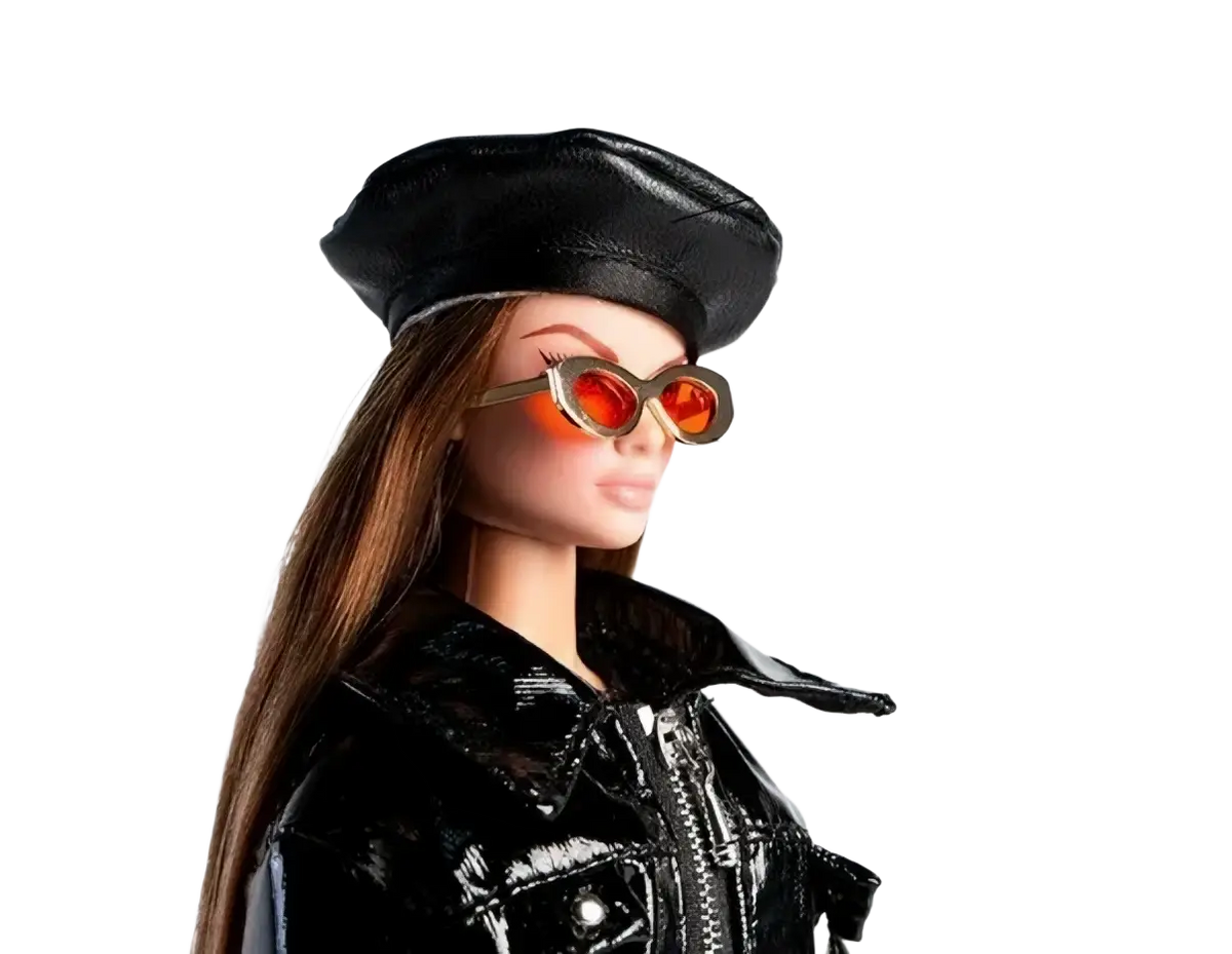 Black leather beret hat for 1/6 scale futuristic doll clothing and accessories shown from the back side