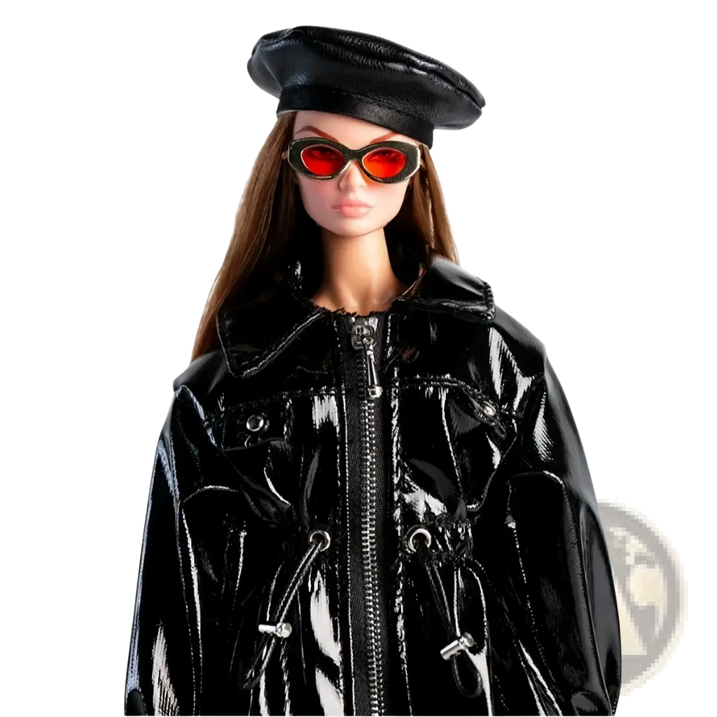 Black patent leather beret with glossy finish for 1/6 scale futuristic doll clothing and accessories