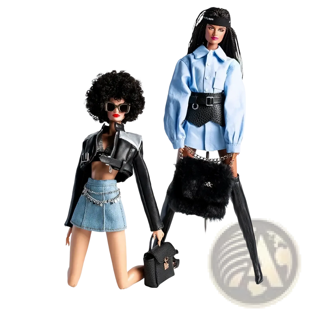 Black textured handbag with silver chain strap and metallic clasp for 1/6 scale futuristic doll clothing and accessories