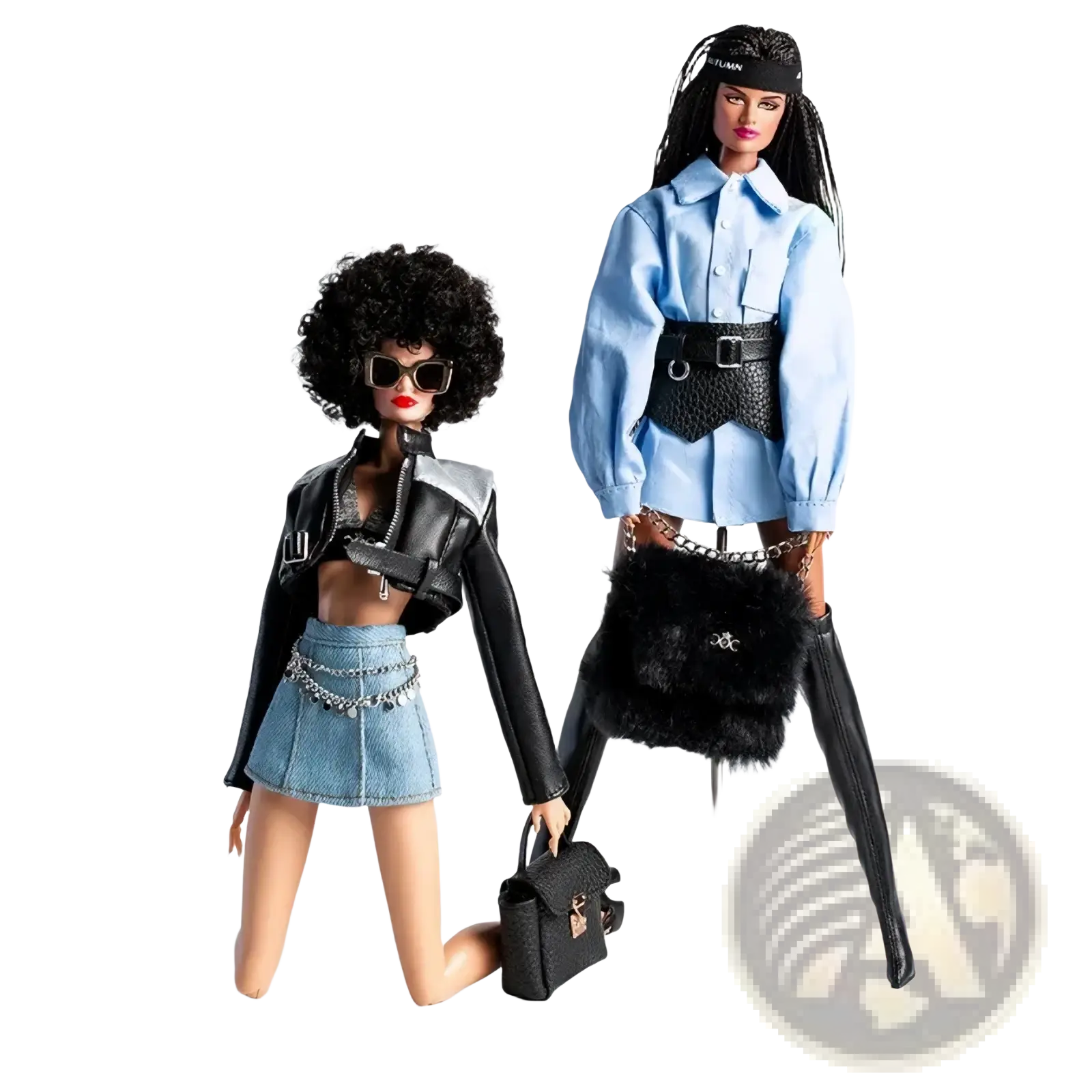 Black textured handbag with silver chain strap and metallic clasp for 1/6 scale futuristic doll clothing and accessories