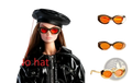The 1/6 scale futuristic doll sunglasses feature bold cat-eye frames with a glossy gold finish and vibrant orange lenses