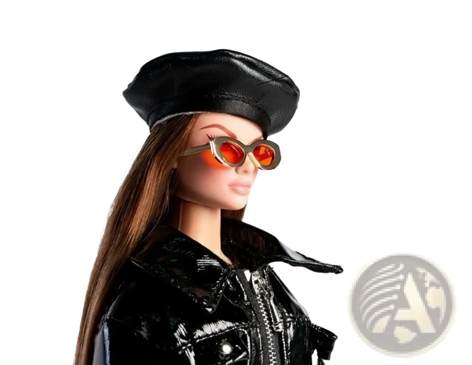 Black leather beret hat for 1/6 scale futuristic doll clothing and accessories shown from the back side