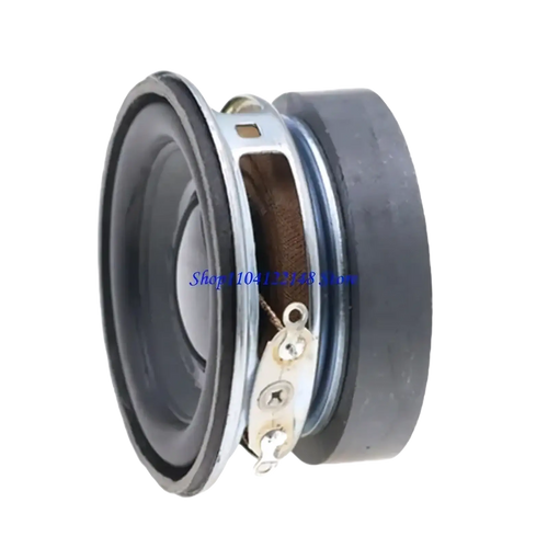 Black 1.75 inch 3w 4 ohm mini bass speaker with silver metal frame and visible internal components front view