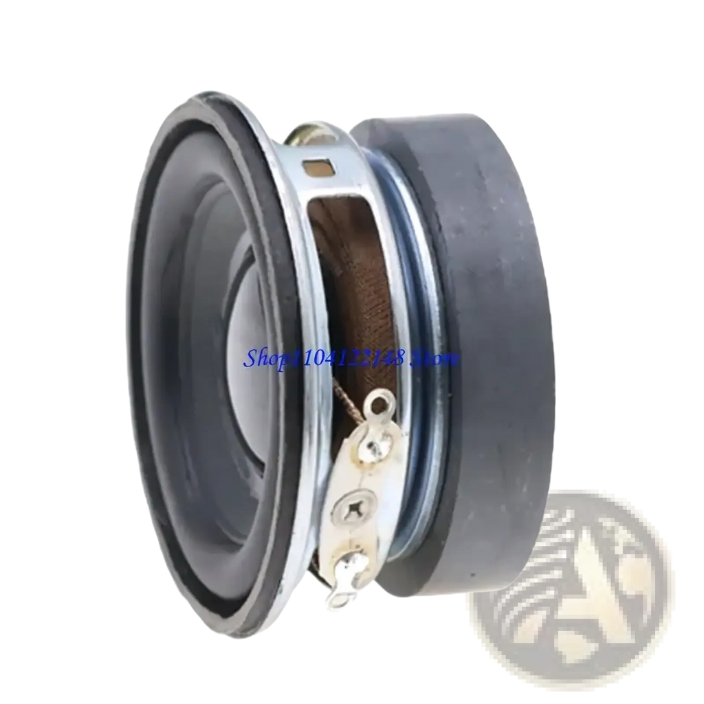 Black 1.75 inch 3w 4 ohm mini bass speaker with silver metal frame and visible internal components front view