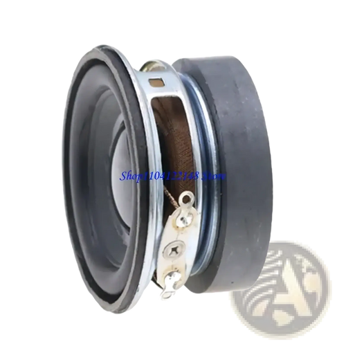 Black 1.75 inch 3w 4 ohm mini bass speaker with silver metal frame and visible internal components front view