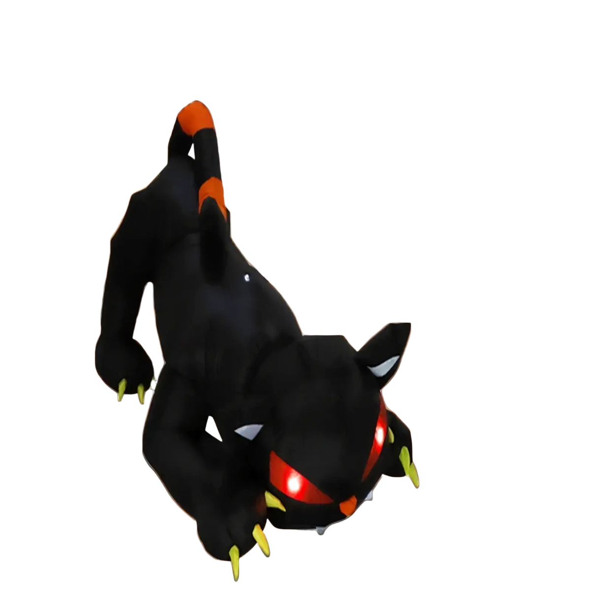 1.8m inflatable black cat led Halloween yard decor featuring a plush Mewtwo toy with glowing red eyes and orange accents