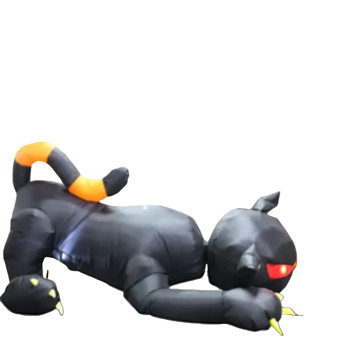 1.8m inflatable black cat yard decor with led glowing red eyes orange tipped tail and yellow claws for halloween