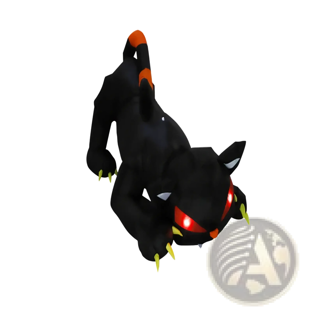 1.8m inflatable black plush cat yard decor with led glowing red eyes orange tipped tail and white ear accents