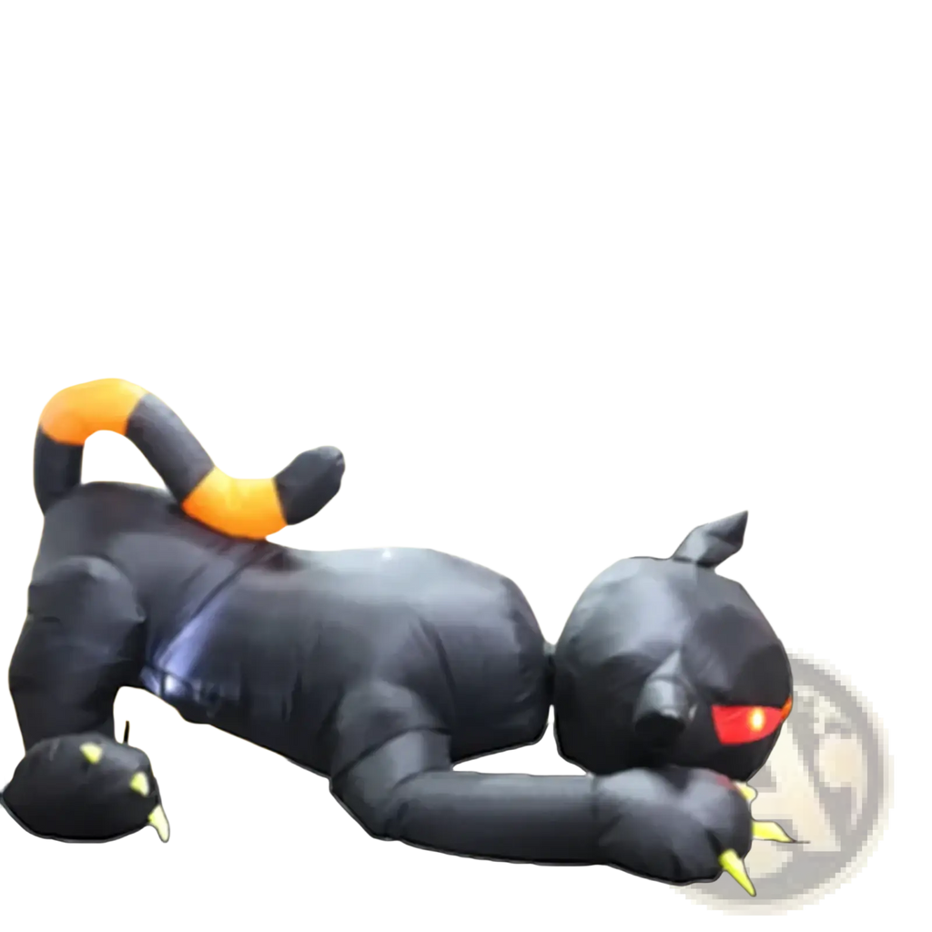 1.8m inflatable black cat yard decor with led glowing red eyes orange tipped tail and yellow claws for halloween