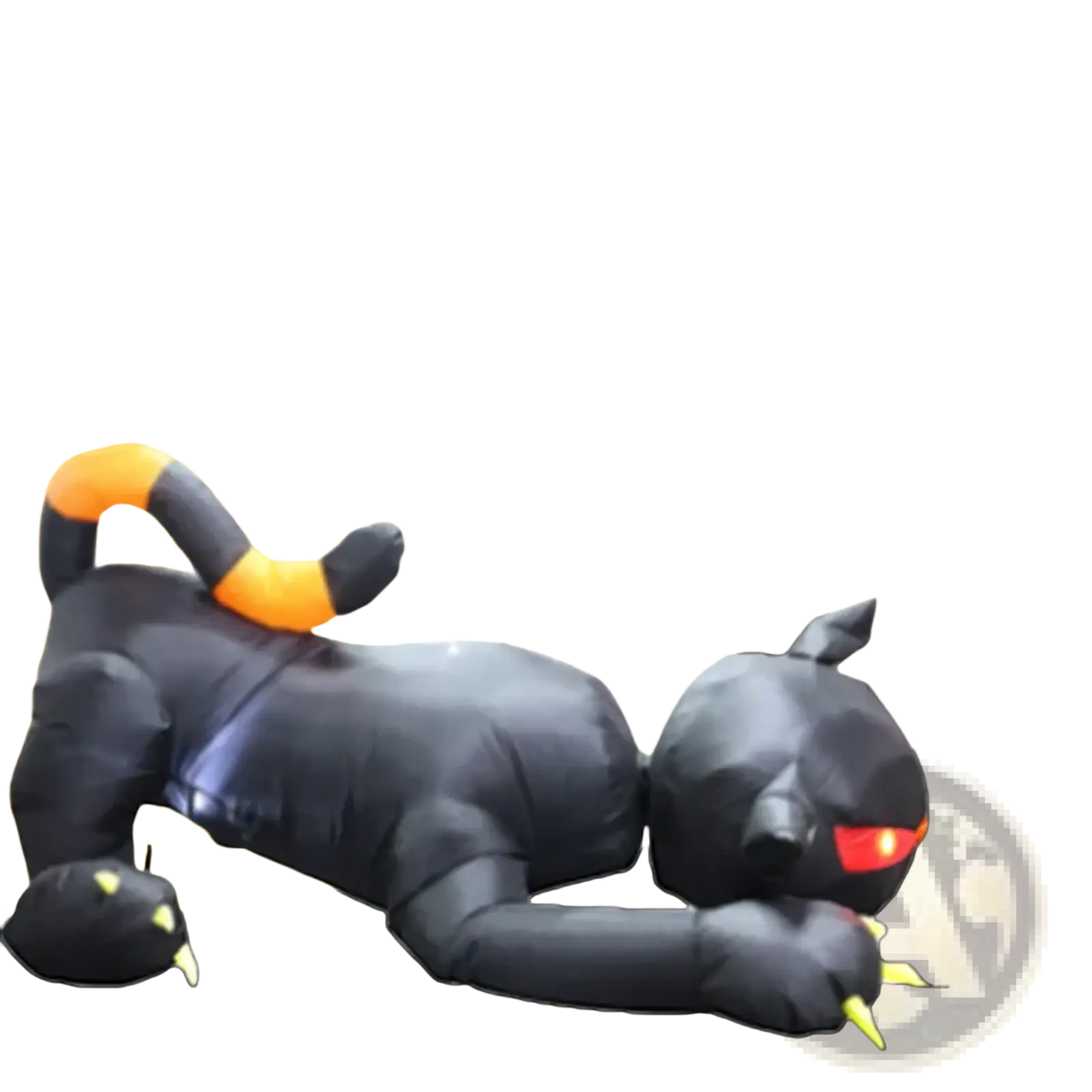 1.8m inflatable black cat yard decor with led glowing red eyes orange tipped tail and yellow claws for halloween