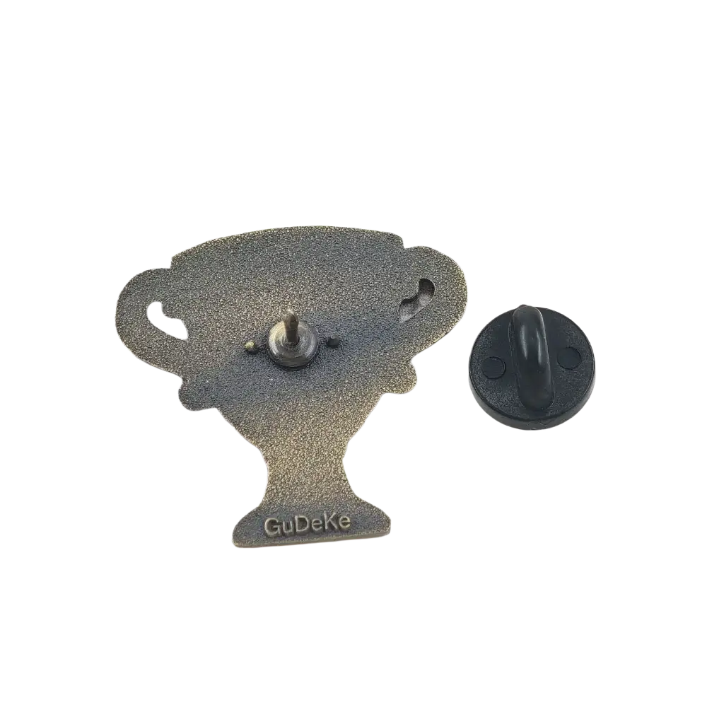 Antique bronze metal #1 dad trophy enamel pin with gudeke engraving at the base golden brooch design