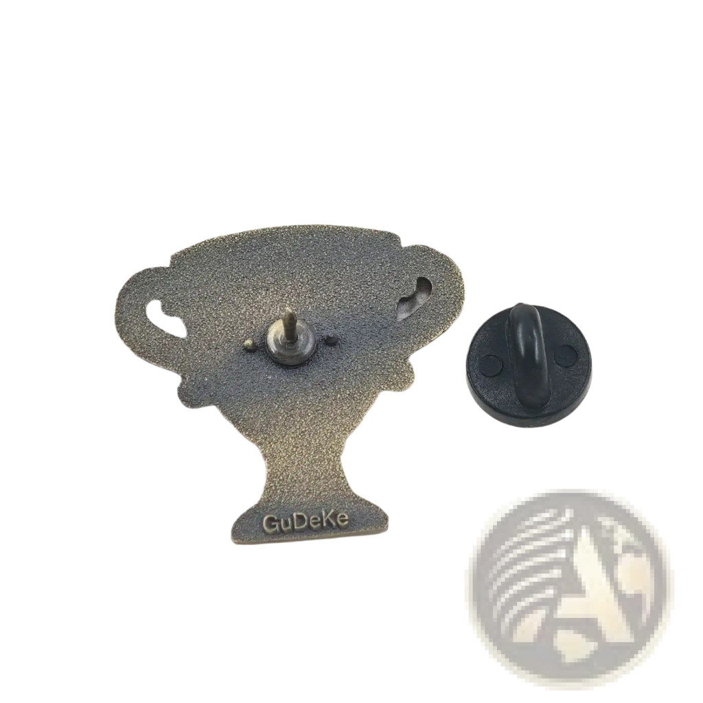 Antique bronze metal #1 dad trophy enamel pin with gudeke engraving at the base golden brooch design