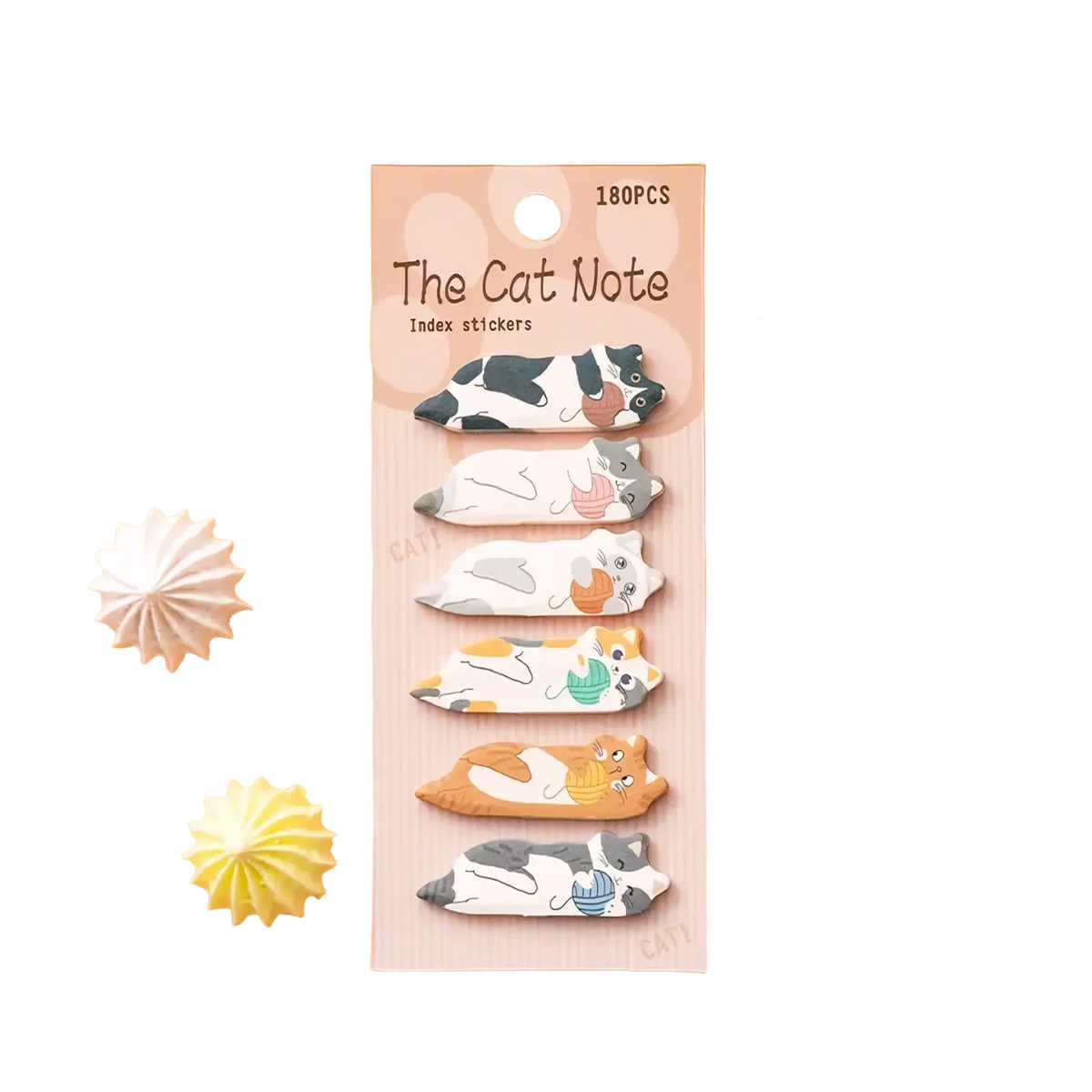 A set of 180 cute cat-themed adhesive index stickers in a pink package for memo and tab organization