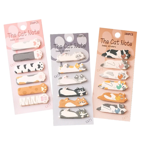 Three packages of the cat note index stickers with 180 pastel and solid color cat-themed adhesive tabs for memos