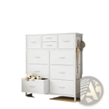 White metal 10 drawer dresser storage cabinet with hooks and hanging umbrella rack for organized storage