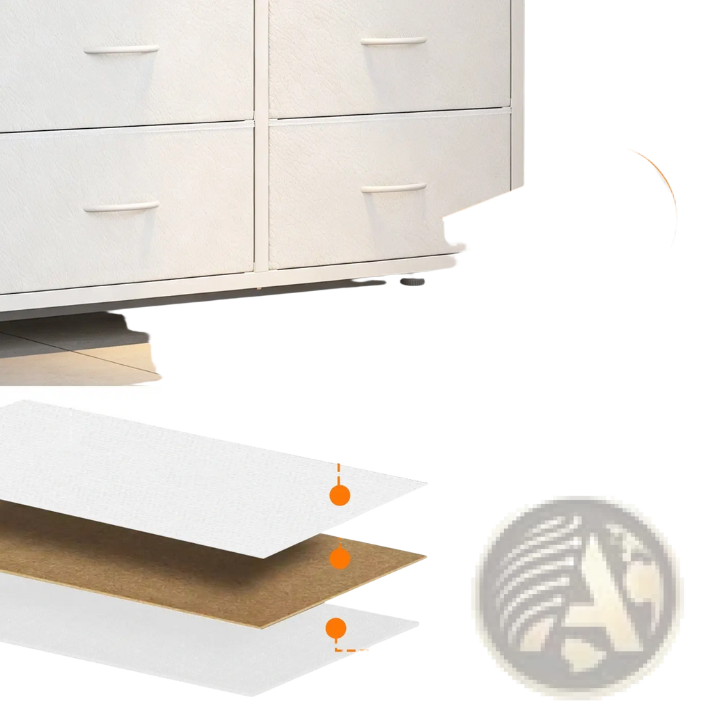White 10 drawer dresser storage cabinet with hooks featuring white pvc-coated mdf board and breathable non-woven fabric backing