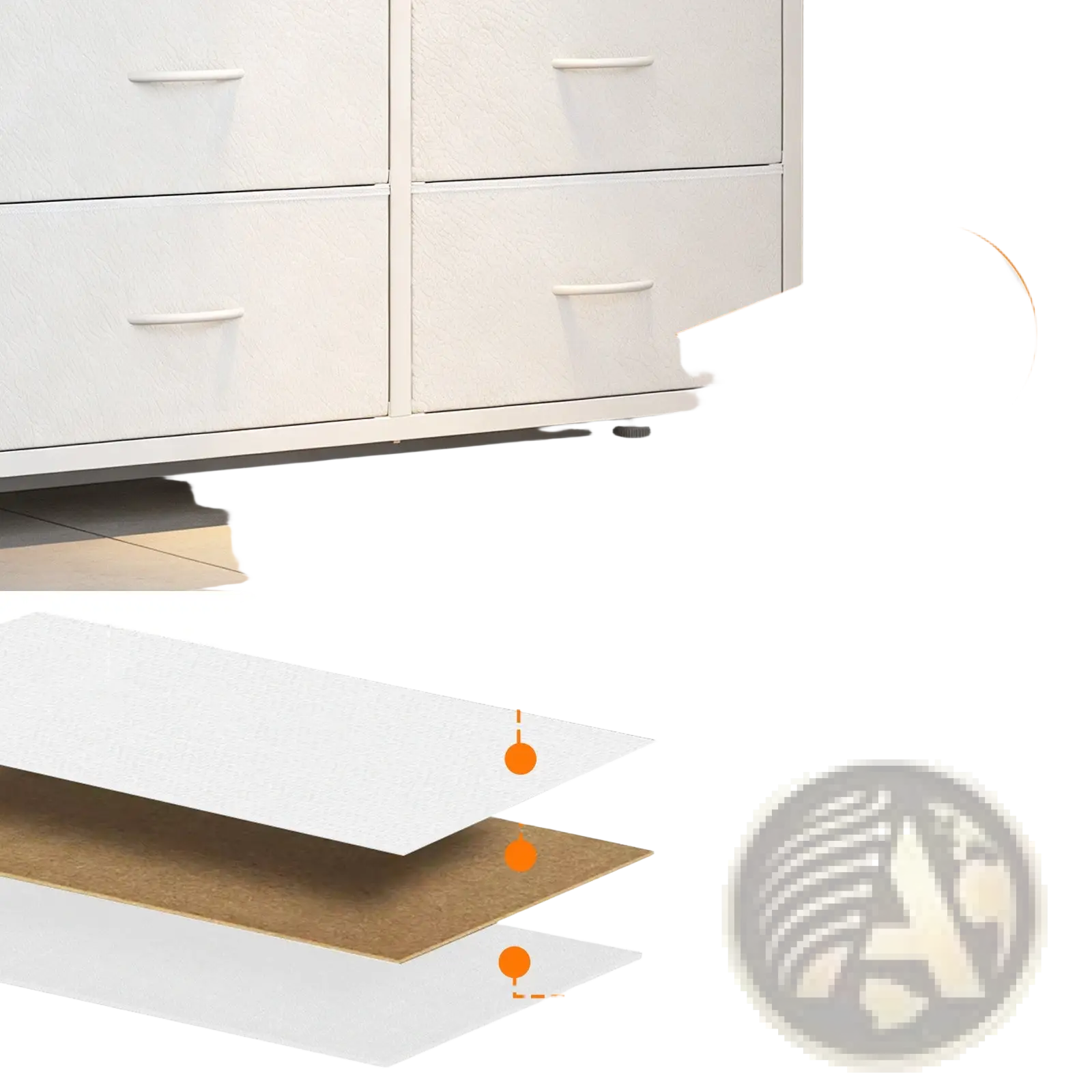 White 10 drawer dresser storage cabinet with hooks featuring white pvc-coated mdf board and breathable non-woven fabric backing