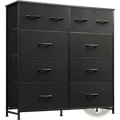 Black 10 drawer fabric dresser storage cabinet with metal frame and metal handles for organized storage