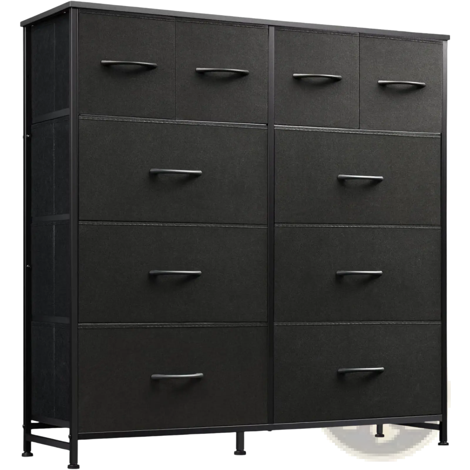 Black 10 drawer fabric dresser storage cabinet with metal frame and metal handles for organized storage