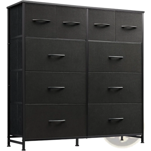 Black 10 drawer fabric dresser storage cabinet with metal frame and metal handles for organized storage