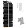 Black mesh 10-grid over door hanging shoe organizer with white trim and hooks for easy storage and access