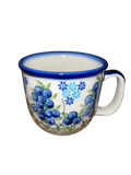 Hand-painted blueberry Viking ceramic mug 10oz with white ceramic body and blue rim handle featuring blueberry clusters
