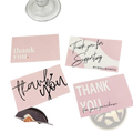 Pink rectangular thank you cards with elegant black cursive and sans-serif text for small business appreciation