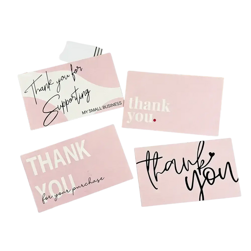 Pink small business thank you cards with minimalist designs and elegant script for professional appreciation use